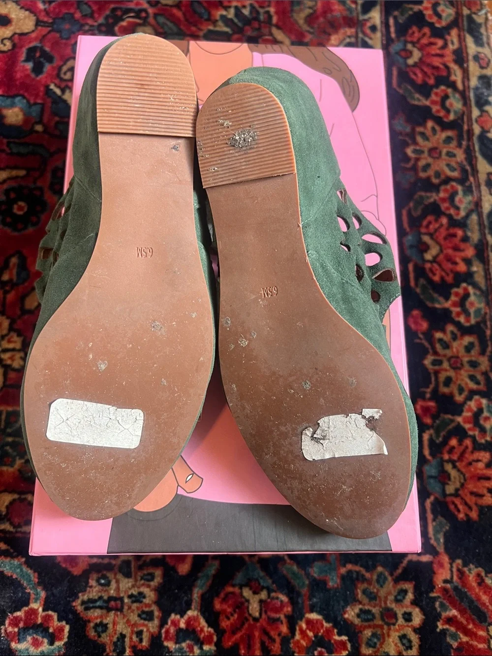 Jeffrey Campbell Dark Green Suede “Torch” Mary Jane Wedges